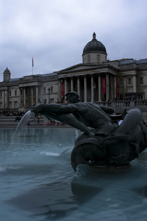 fountain in trafalgar square in londonのeditorial素材