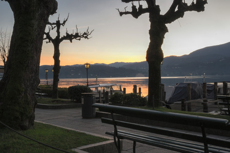sunset over orta san giulioの写真素材