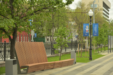 Alley to the stadium in Yekaterinburg, where the games of the World Cup will be held. With original benches.のeditorial素材