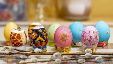 Painted eggs are one of the attributes of the Easter Christian holiday.の写真素材