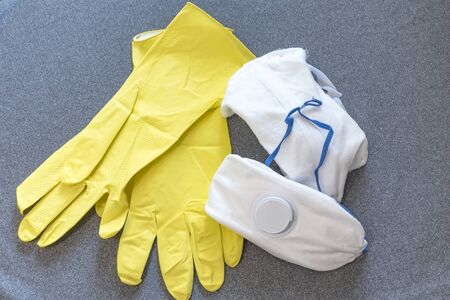 Mask, respirator and downtime gloves and effective infection protectionの写真素材