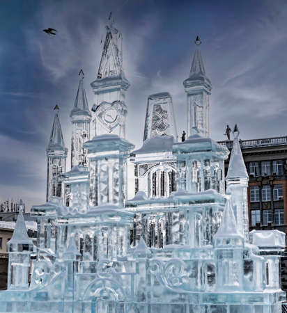 Image of beautiful figures made from the ice on a winter day.の写真素材