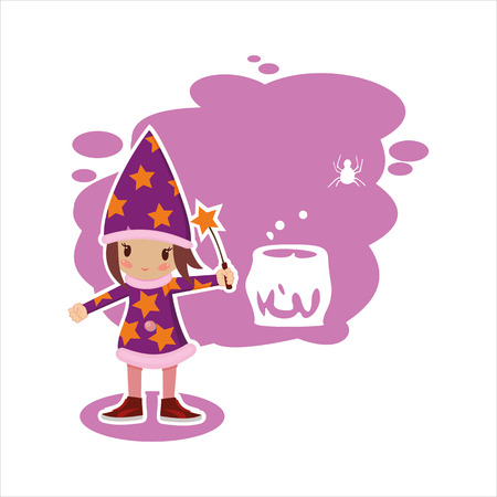 flat illustration girl mageのイラスト素材
