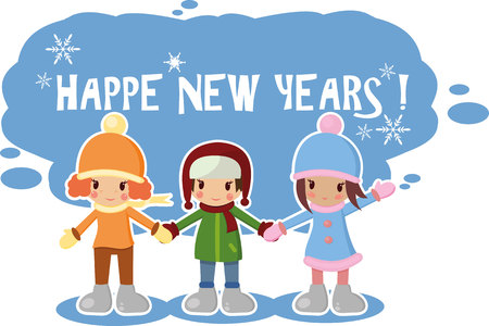 children of winter set greeting the new year,great print,postcard for the winterのイラスト素材