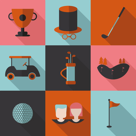 Set of colored icons of popular and noble game called Golf.のイラスト素材