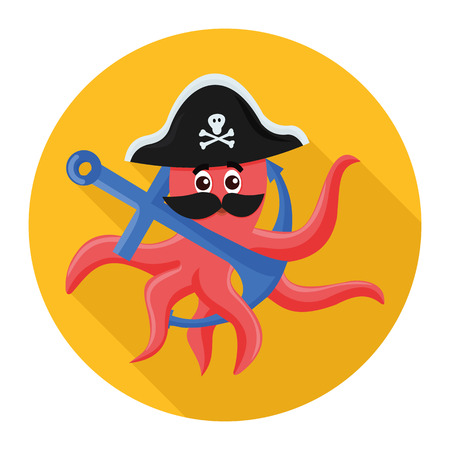 flat icon octopus pirate のイラスト素材