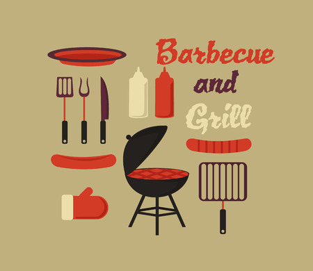 barbecue and grill flat icons in vector format.のイラスト素材