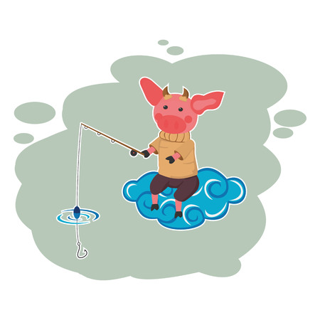 illustration of a fisherman in heaven のイラスト素材