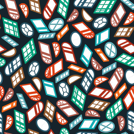 dark seamless pattern color isometric windowのイラスト素材