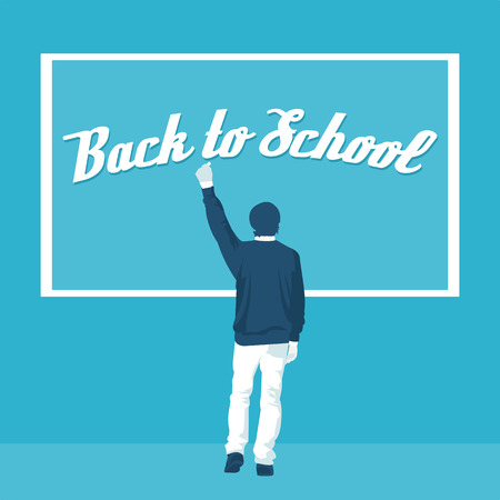guy writes on the blackboard back to school in vector format eps10のイラスト素材