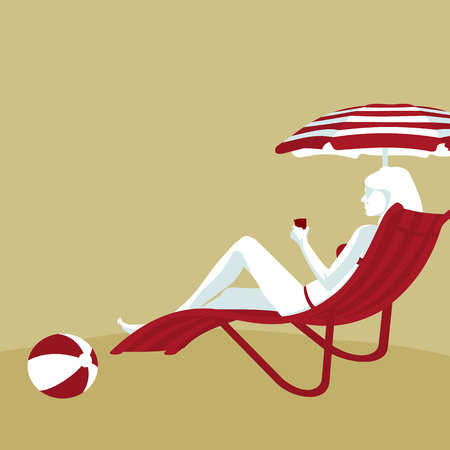flat illustration of a girl on a sun loungerのイラスト素材