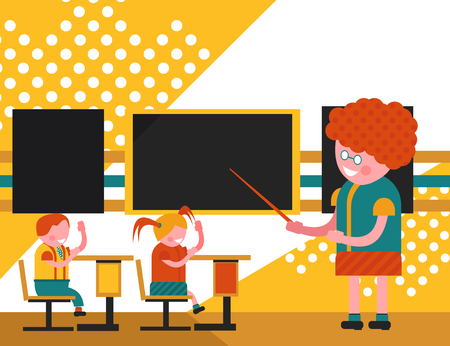 Vintage illustration of a flat classroomのイラスト素材