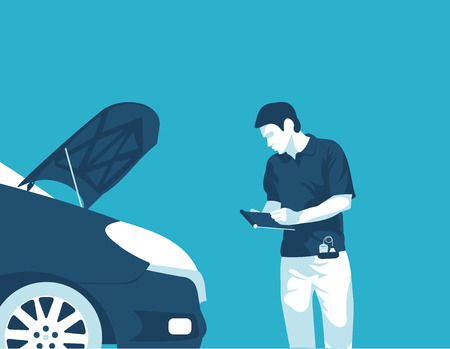 Flat illustration vehicle diagnostics wizardのイラスト素材