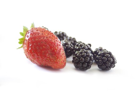 Strawberry adn Blackberries isolated on whiteの写真素材
