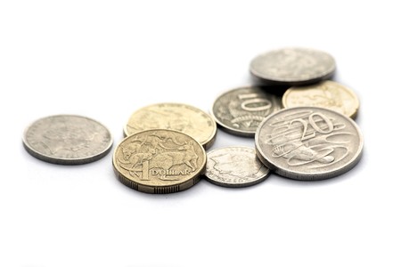 Australian  coins isolated on white backgroundの写真素材
