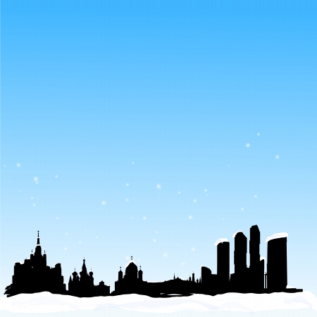 Vector winter background with  Moscow silhouette skylineのイラスト素材