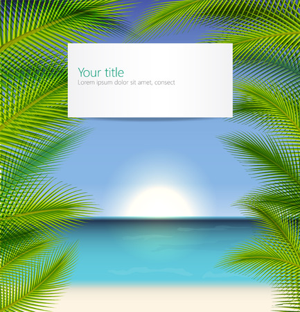 Vector Exotic trip background with palm tree leavesのイラスト素材