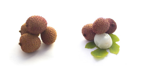 Collection of Fresh lychee fruits on white backgroundの写真素材