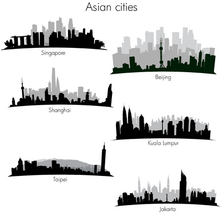 Detailed vector skylines of different asian citiesのイラスト素材