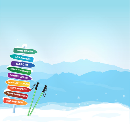 Vector Winter horizontal banner with Canigou silhouetteのイラスト素材