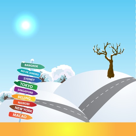 Background with snow Winter Landscape Road landのイラスト素材