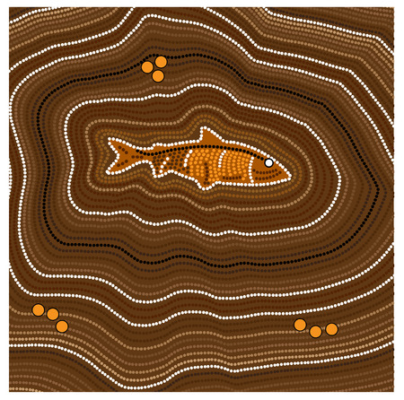 Australia Aboriginal art background with dots. Fishのイラスト素材