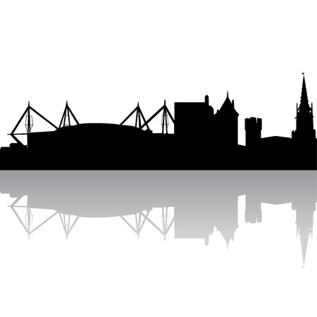 Black silhouette skyline of Cardiff. UK.  illustrationのイラスト素材