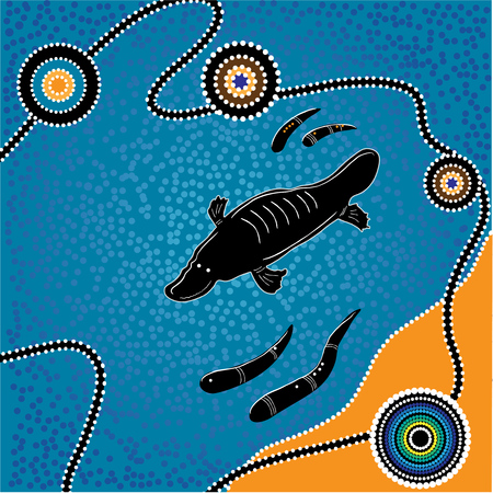 Aboriginal dots art background with Platypusのイラスト素材
