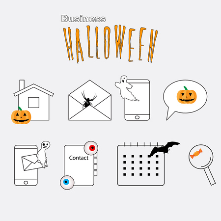 Set of Thin lines web icons Halloween themeのイラスト素材