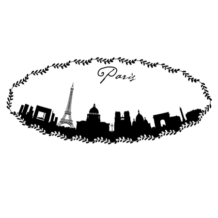 Paris vector skyline in hand drawn frameのイラスト素材