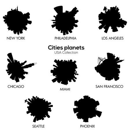 USA cities vector circular skylines cのイラスト素材