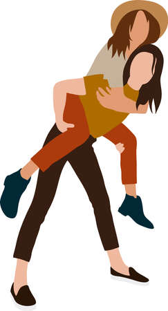 Girl holding her best friend in a hat on her backのイラスト素材