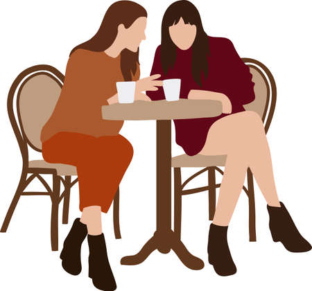 Female friends sit in a cafe at a table and drink juice and talkのイラスト素材