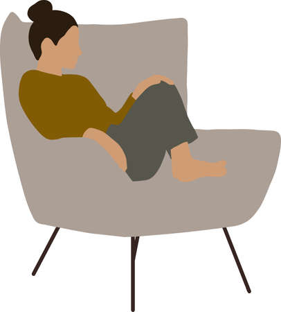 Woman with dark hair resting in a gray armchairのイラスト素材