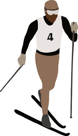 Black male skier goes skiingのイラスト素材