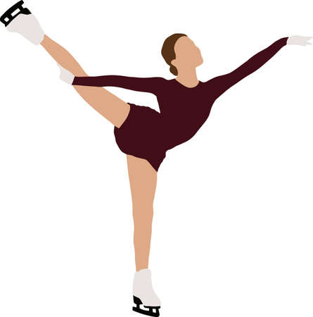 Girl skater on skates on one leg performs an element on iceのイラスト素材