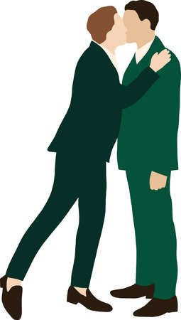 Two gay guys in suits kiss in full growthのイラスト素材