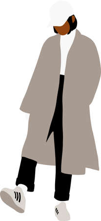 Stylish black girl stands in a coat, sneakers and a white capのイラスト素材