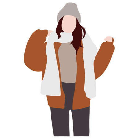 Vector girl in a winter jacket and a beige hatのイラスト素材