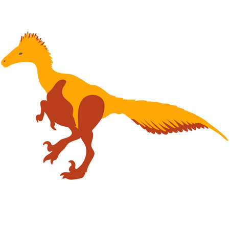 Vector red and yellow dinosaur Unenlagia stands on two legsのイラスト素材