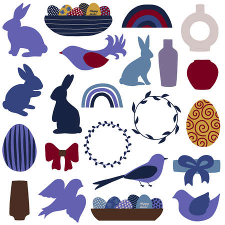 Easter clipart. Rabbits, eggs and other decorative elementsのイラスト素材