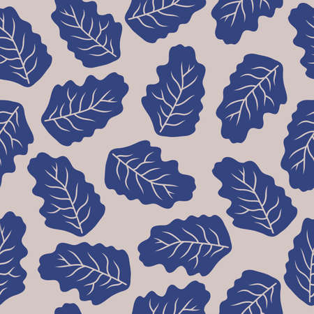 Seamless vector pattern with blue leaves on a beige backgroundのイラスト素材