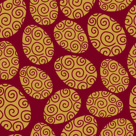 Seamless vector pattern with yellow Easter eggs on a red backgroundのイラスト素材