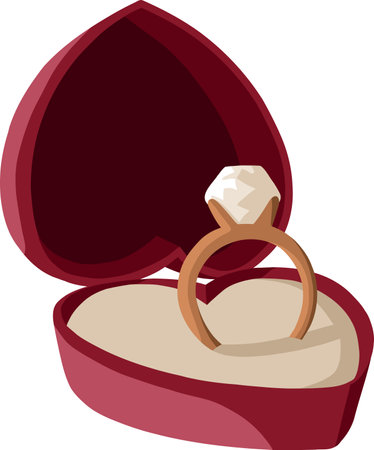Vector diamond engagement ring in a red boxのイラスト素材