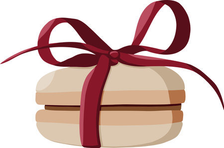 Vector Delicious Macaroon in Red Ribbon with Bow on Topのイラスト素材