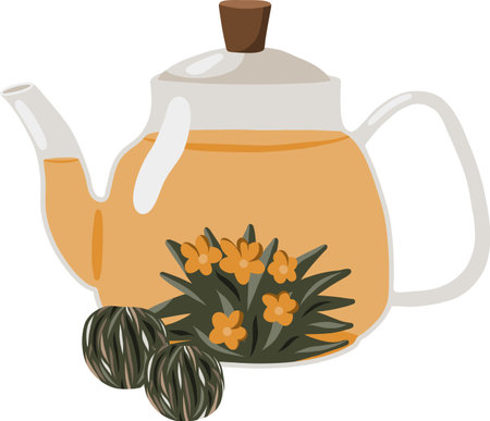 Vector flower tea in a transparent teapotのイラスト素材