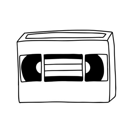 Doodle video cassette hand drawn vector illustration. 90's style vector video cassette clip artのイラスト素材