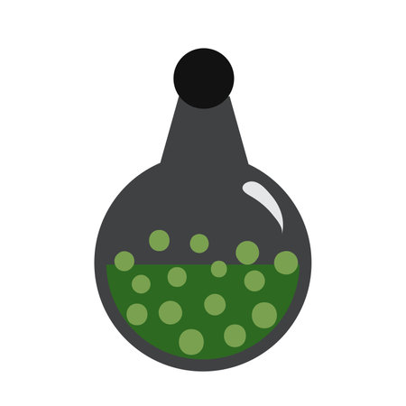 Flat vector bottle with potion. Green potion with bubbles. witch bottle.のイラスト素材
