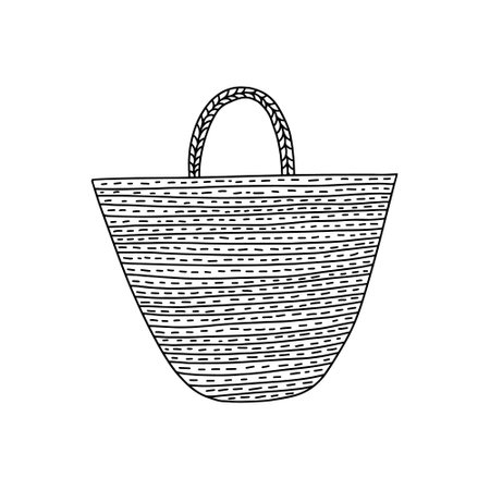 Doodle beach bag vector illustration. hand drawn woven bag doodle clip artのイラスト素材