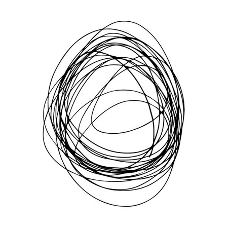 Hand drawn black ink chaos circle illustration. Doodle hand drawn circle.のイラスト素材